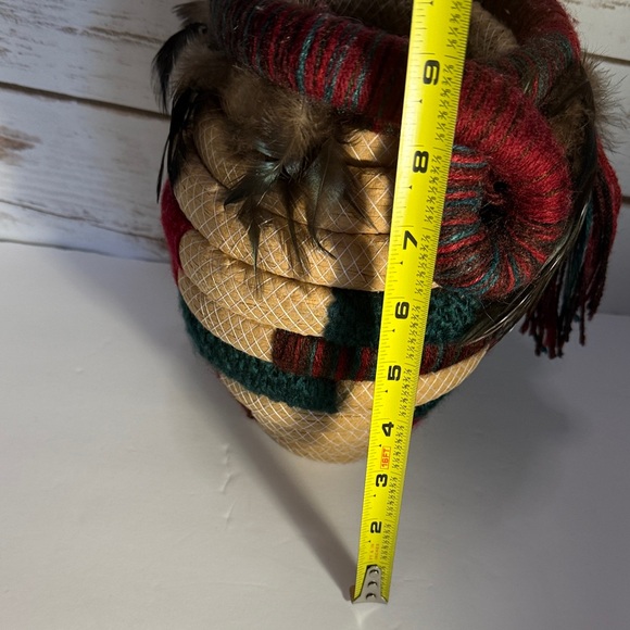 Handmade Art Of Coiling Basket Native American Design Gold Emblem Feathers - Picture 7 of 11